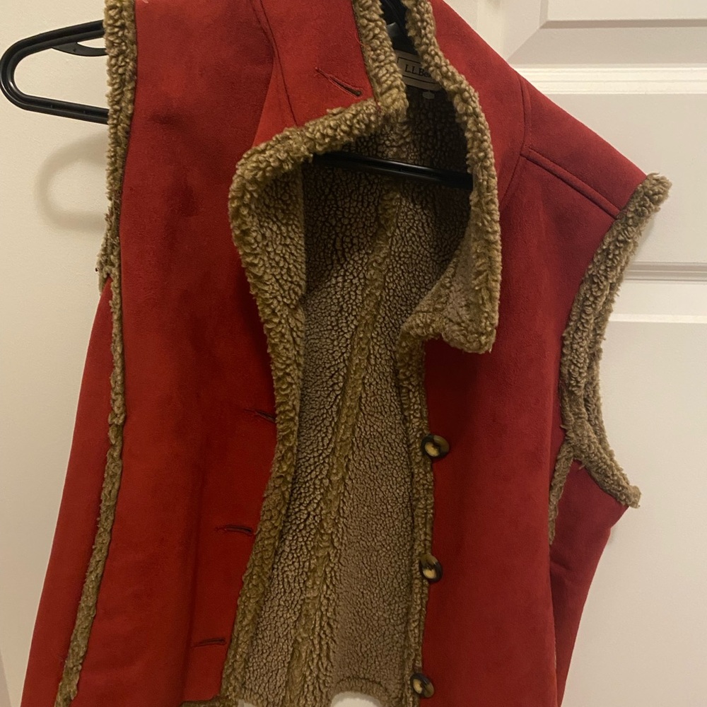 Vintage Red Suede Vest with Shearling Lining